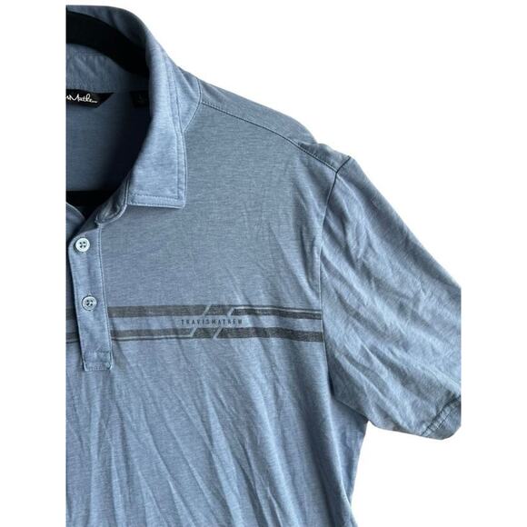 Travis Mathew Men's Polo Golf Shirt Blue Striped Size Large 3 Button Pima Cotton - Picture 4 of 10